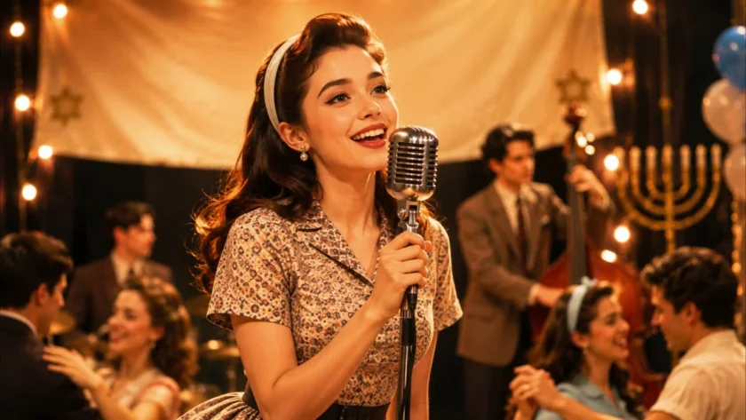 A young singer performs beside a menorah on the cover of Hey Girl You Shine by RIGLI.