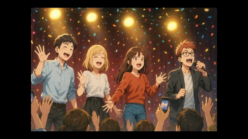 An animated ensemble laughs and sings on the cover of Jewish or Not by RIGLI.